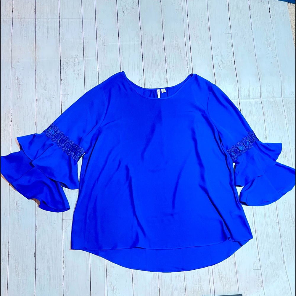 Cato Cobalt Blue XL bell sleeve ruffle top